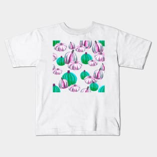 Watercolor Halloween Pumpkins - Pink & Neon Green Kids T-Shirt